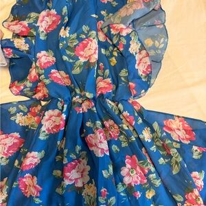 Floral Blue Dress with Pink Accents